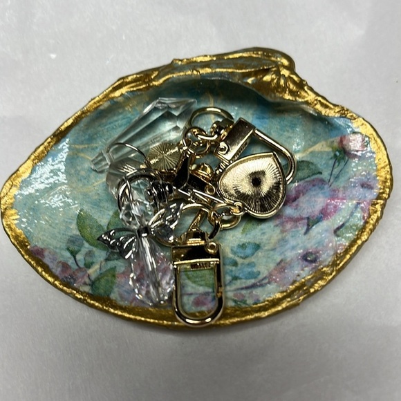 Hand Crafted Floral Blue Decorative Trinket Shell Dish - Picture 9 of 9